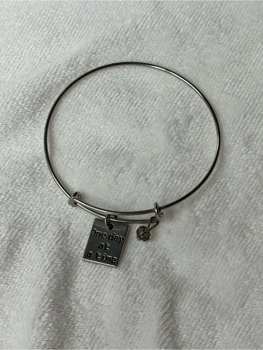 Inspirational “One Day At A Time” Charm Bangle Bracelet - Silver Tone